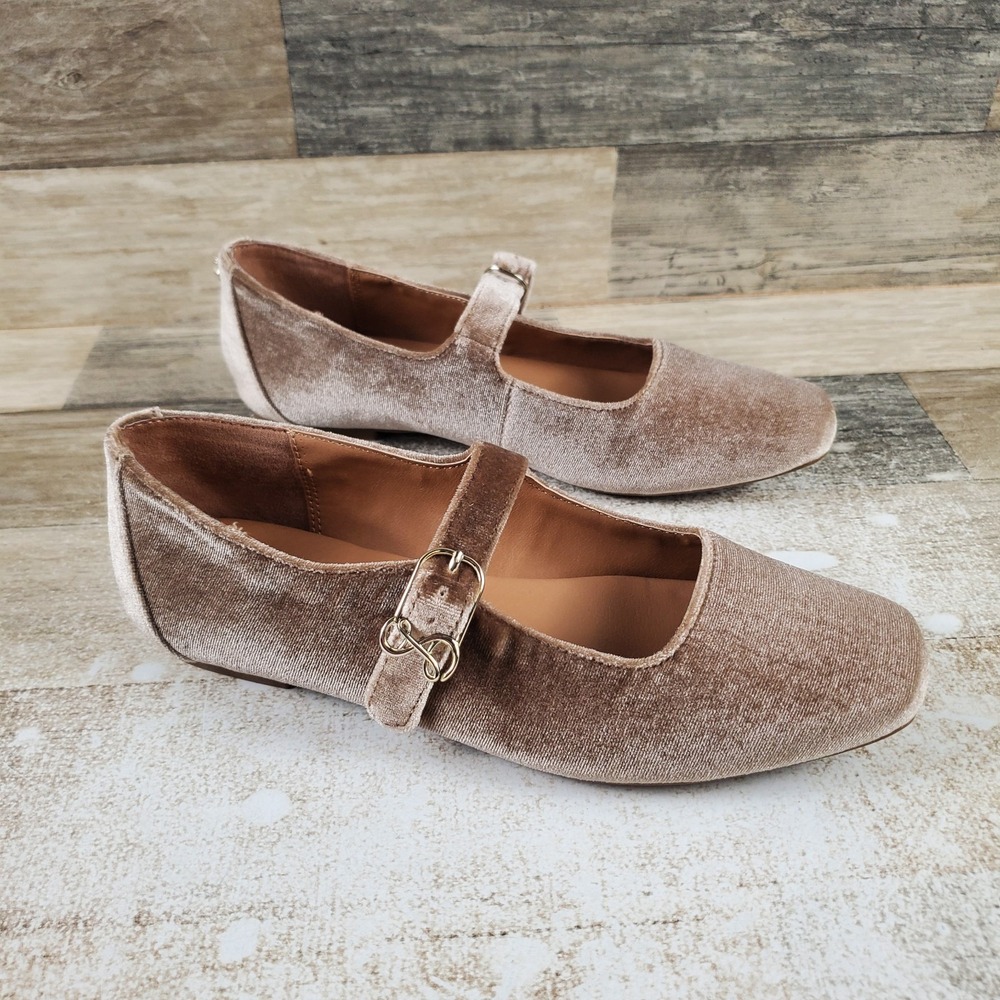 SAM & LIBBY Fredi Womens Mary Jane Flats Sz 7 Spiced Carmel Brown Velvet Buckle